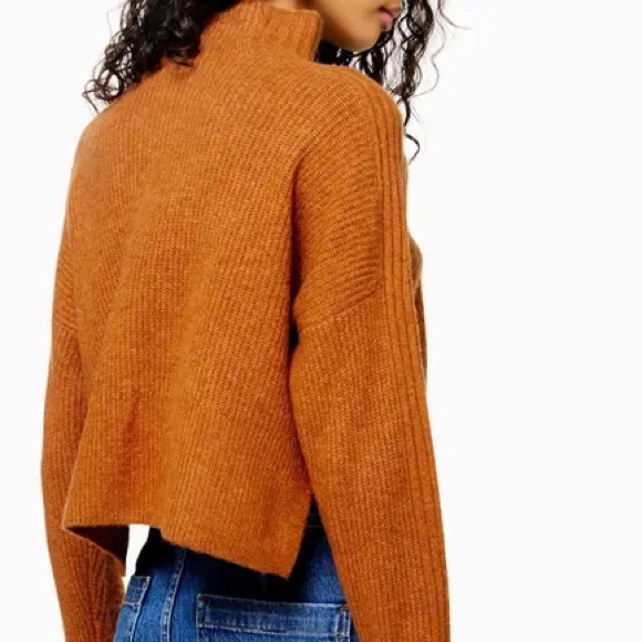 Topshop Cropped Turtleneck Sweater in Rust - Picture 2 of 3